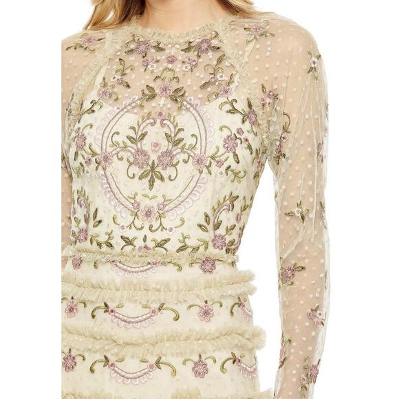 Mac Duggal 8030 Floral Ruffle Tiered Gown Size 16 Mesh Polka Dot Long Sleeve NWT - Picture 7 of 16